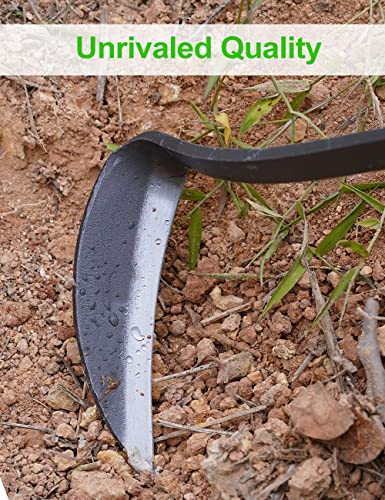 Japanese Weeding Sickle Hoe, 17" Gardening Hand Weeder Nejiri Kama Blade Tool Digging and Cutting Weed Remover, High-Carbon Steel One-Piece Molding with Hard Wood Handle, Very Sharp Edge Quick Work