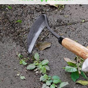 Japanese Weeding Sickle Hoe, 17" Gardening Hand Weeder Nejiri Kama Blade Tool Digging and Cutting Weed Remover, High-Carbon Steel One-Piece Molding with Hard Wood Handle, Very Sharp Edge Quick Work