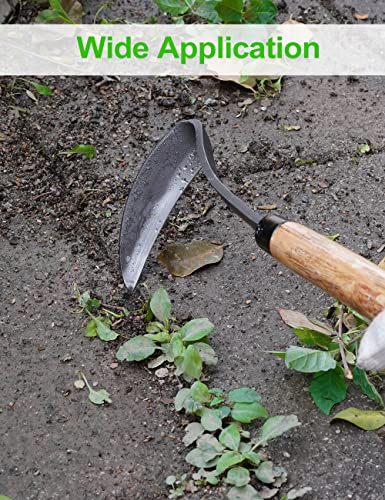 Japanese Weeding Sickle Hoe, 17" Gardening Hand Weeder Nejiri Kama Blade Tool Digging and Cutting Weed Remover, High-Carbon Steel One-Piece Molding with Hard Wood Handle, Very Sharp Edge Quick Work