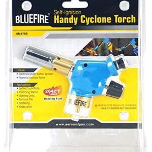 BLUEFIRE Handy Cyclone Torch Head Only Push Button Trigger Start Nozzle Torch Fuel by Propane MAPP MAP PRO Gas Cylinder Welding Soldering Brazing Cooking Glass Beads DIY