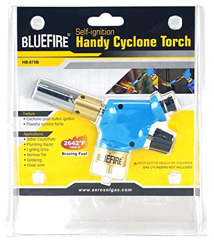 BLUEFIRE Handy Cyclone Torch Head Only Push Button Trigger Start Nozzle Torch Fuel by Propane MAPP MAP PRO Gas Cylinder Welding Soldering Brazing Cooking Glass Beads DIY