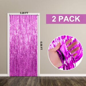 2 Pack Hot Pink Backdrop Curtain Party Streamers Hot Pink Birthday Decorations Foil Fringe Photo Backdrop Party Supplies Fiesta Grad Party Decorations Theme Party Decor