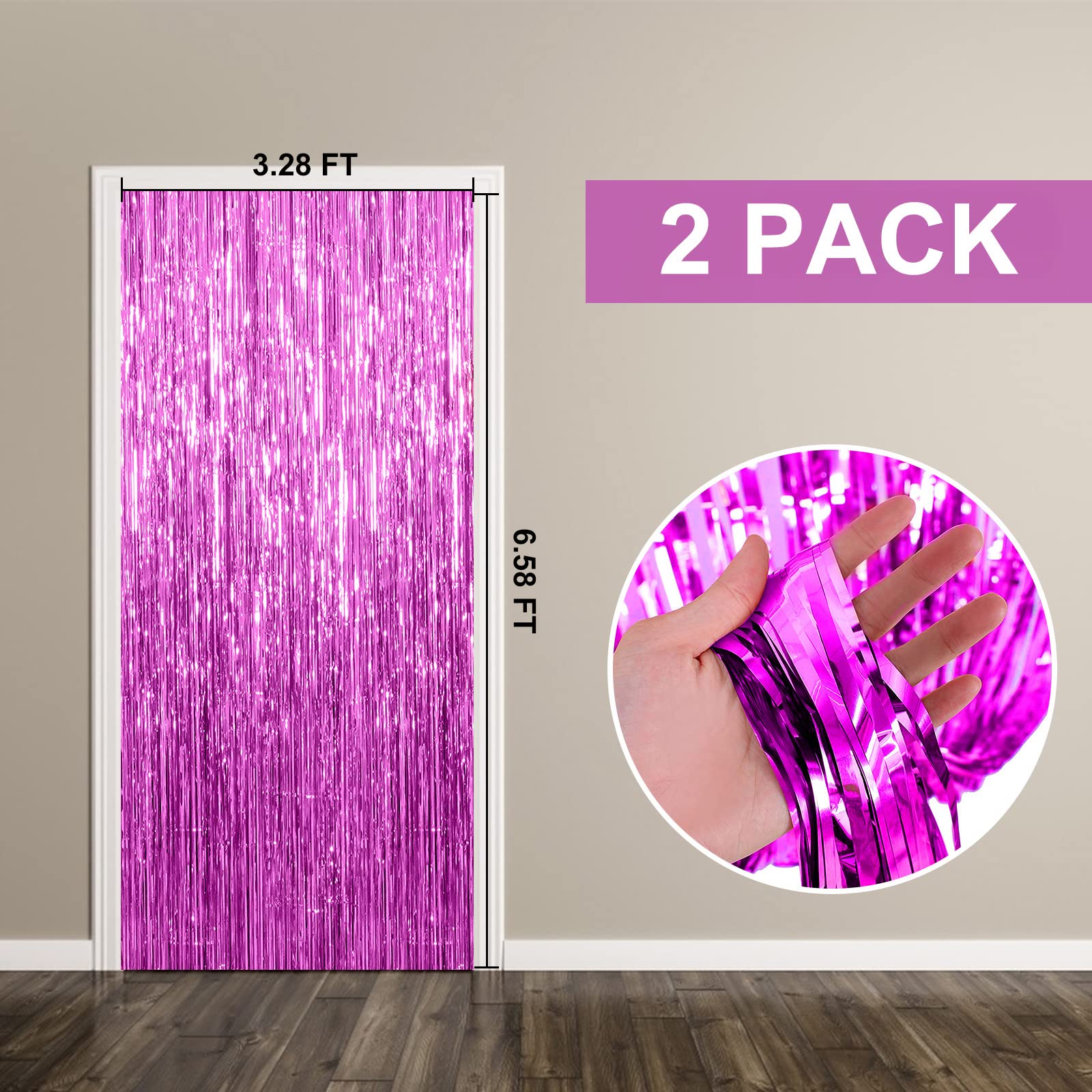 2 Pack Hot Pink Backdrop Curtain Party Streamers Hot Pink Birthday Decorations Foil Fringe Photo Backdrop Party Supplies Fiesta Grad Party Decorations Theme Party Decor