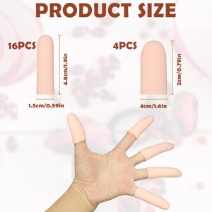 20Pcs Gel Finger Cots Thumb Protector, Silicone Finger Sleeves Cover Protection for Finger Tips, Finger Gloves Caps Finger Protectors for Wounds Hand Eczema, Finger Arthritis, Finger Cracking (Nude)