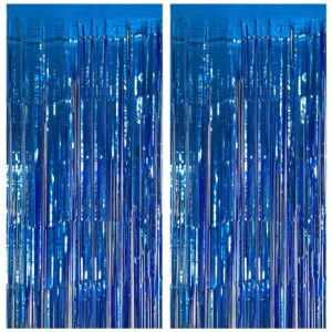 2 pack blue party decorations ocean party decor supplies blue party streamers birthday decorations tinsel foil fringe curtains photo booth props celebration party decorations