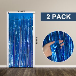 2 Pack Blue Party Decorations Ocean Party Decor Supplies Blue Party Streamers Birthday Decorations Tinsel Foil Fringe Curtains Photo Booth Props Celebration Party Decorations