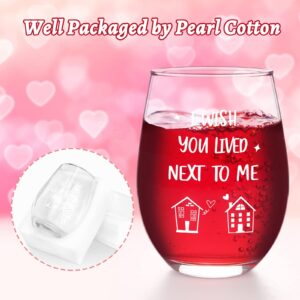 Modwnfy Friendship Gifts for Women Friends, I Wish You Lived Next To Me Stemless Wine Glass Gifts for Friend Best Friend Bestie Sisters, Long Distance Friendship Gifts for Birthday Christmas 17 Oz