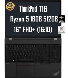 lenovo thinkpad t16 business laptop (16" fhd+, amd ryzen 5 pro 6650u, 16gb ddr5 ram, 512gb ssd, 6-core (beat i7-1250u)), fingerprint, backlit, fhd webcam, wi-fi 6e, 3-year wrt, win 10 / 11 pro, black