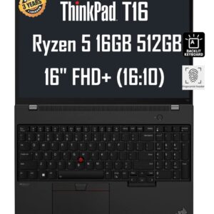 Lenovo ThinkPad T16 Business Laptop (16" FHD+, AMD Ryzen 5 PRO 6650U, 16GB DDR5 RAM, 512GB SSD, 6-Core (Beat i7-1250U)), Fingerprint, Backlit, FHD Webcam, Wi-Fi 6E, 3-Year WRT, Win 10 / 11 Pro, Black