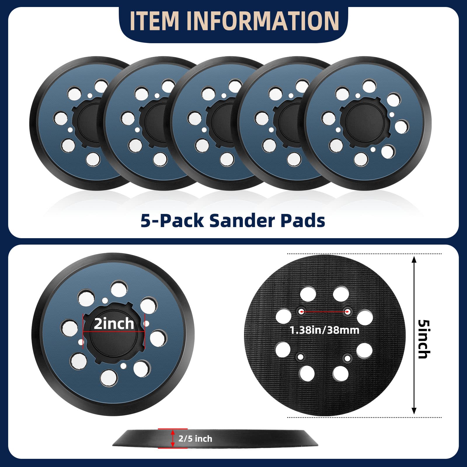 5 Pack Replacement Sanding Pads for Dewalt 5 inch 8 Hole Hook and Loop DWE64233 & N329079 Orbital Sander Backing Pad Replacement Parts Compatible with DWE6421-B2 DWE6421-B3 DWE6423/6423K DWE6421/6421K