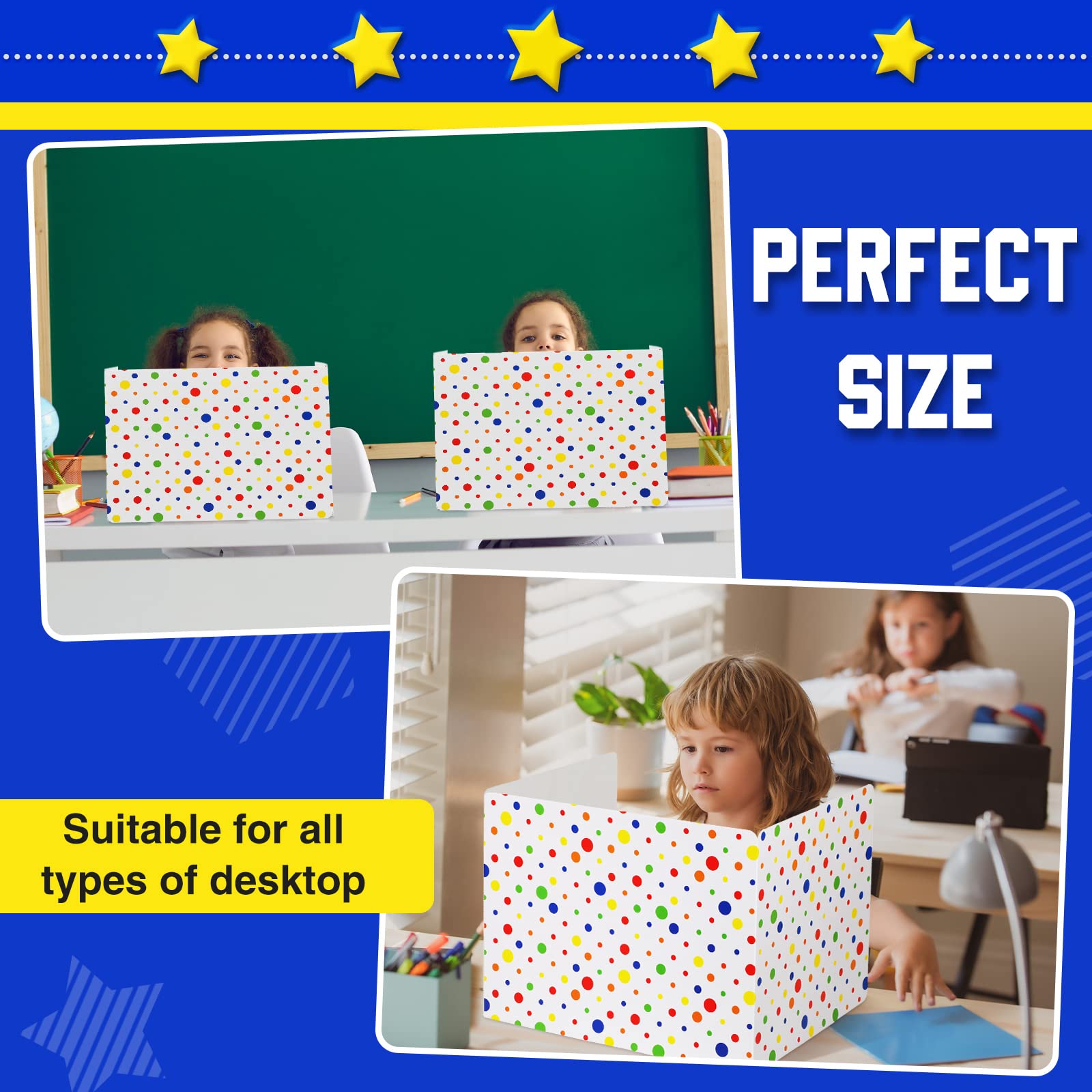 Teling Large School Privacy Boards for Student Desks Polk Dot Students Classroom Privacy Folder Study Carrel Reduces Distractions Privacy Boards for Student Desks Test Dividers 45x13.5 Inch (24 Pcs)