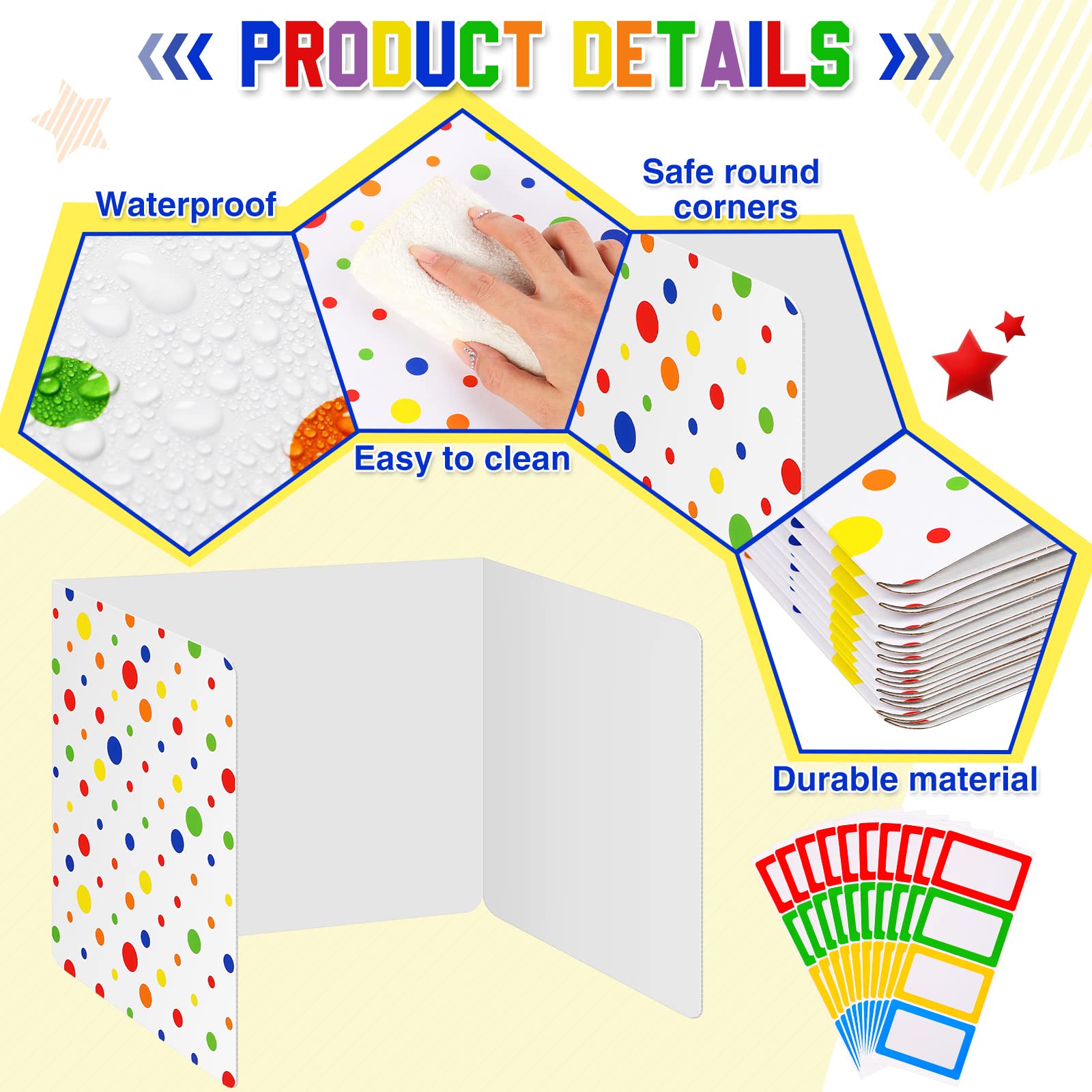 Teling Large School Privacy Boards for Student Desks Polk Dot Students Classroom Privacy Folder Study Carrel Reduces Distractions Privacy Boards for Student Desks Test Dividers 45x13.5 Inch (24 Pcs)