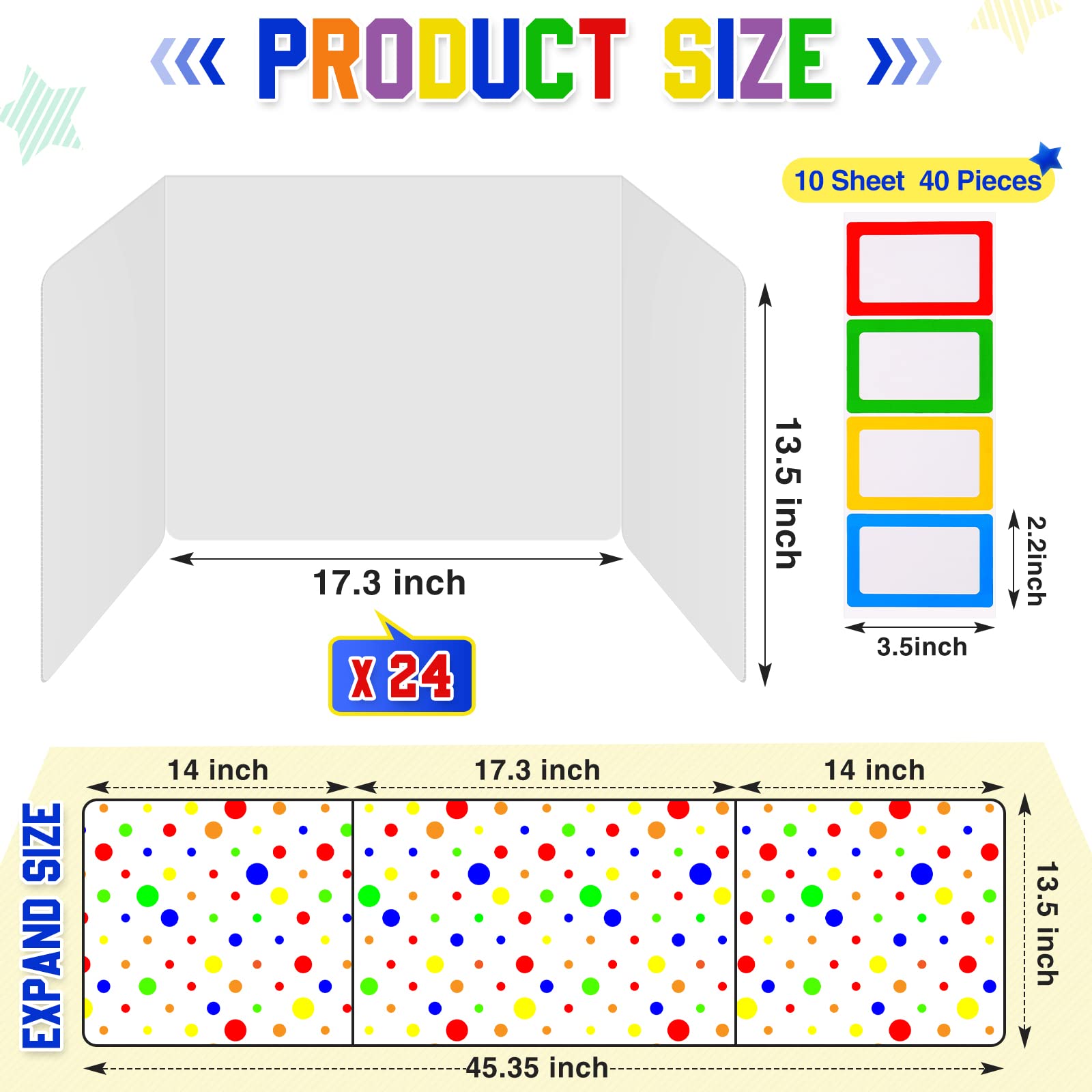 Teling Large School Privacy Boards for Student Desks Polk Dot Students Classroom Privacy Folder Study Carrel Reduces Distractions Privacy Boards for Student Desks Test Dividers 45x13.5 Inch (24 Pcs)