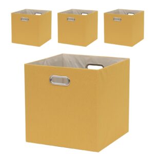 fboxac collapsible organization basket fabric foldable box with handles, 13x13 cube storage bins set of 4, thick and heavy duty storage baskets for shelves kallax bedroom dormitory toy clothes, yellow