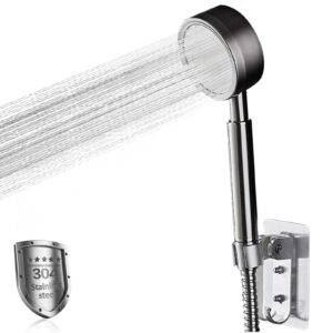 high-pressure shower head with handheld, 304 stainless steel shower head with 78" long hose and extra wall bracket，all metal small hand held detachable bathroom shower heads (silver white)