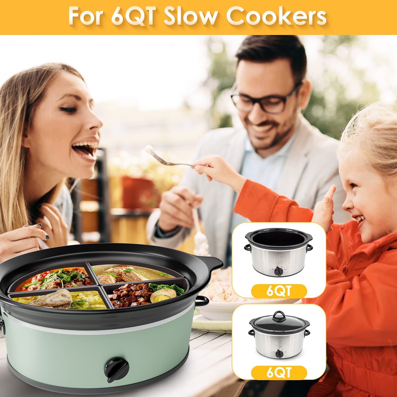 Slow Cooker Divider Liner, Aisslro Silicone Slow Cooker Liner Pot Liners Dishwasher Safe Cooking Liners for 6 Quart Pot, Leakproof Reusable Silicone Slow Cooker Divider Liner