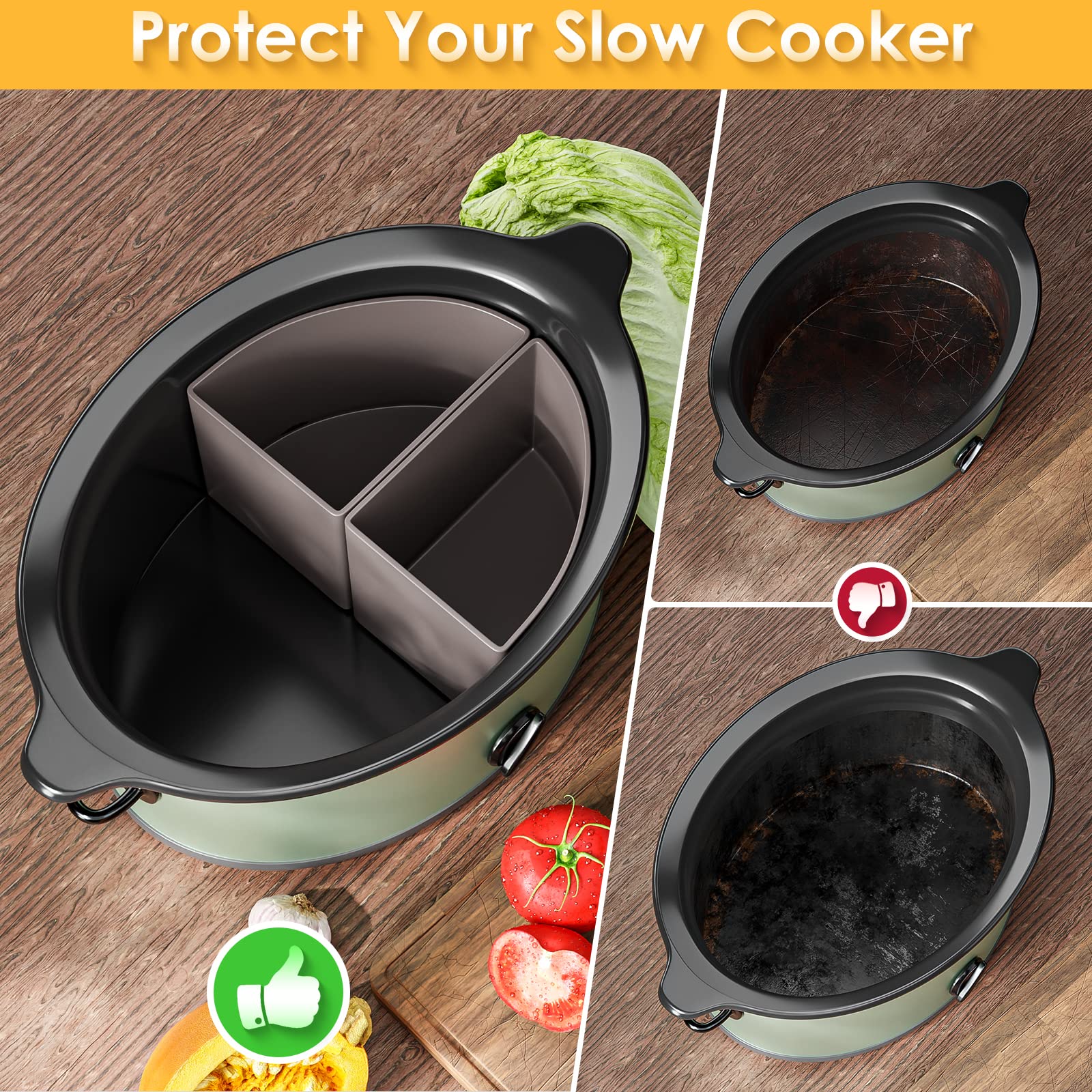 Slow Cooker Divider Liner, Aisslro Silicone Slow Cooker Liner Pot Liners Dishwasher Safe Cooking Liners for 6 Quart Pot, Leakproof Reusable Silicone Slow Cooker Divider Liner