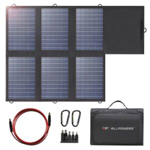 allpowers foldable 60w solar panel charger - waterproof portable panel with 18v dc, 60w usb-c and usb-a outputs for laptops, cell phones, solar generators and 12v batteries