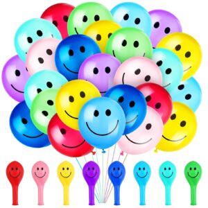 sratte 50pcs happy smile balloons for birthday party 12'' latex smile face colorful balloons naughty balloons kids' party balloons for baby shower wedding decoration festive supplies (assorted color)