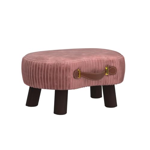 Small Curved Foot Stool with Handle, Pink Velvet Footstool and Ottomans, Modern Foot Rest with Wooden Legs, Step Stool with Padded Seat for Couch, Living Room