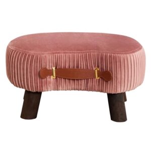 Small Curved Foot Stool with Handle, Pink Velvet Footstool and Ottomans, Modern Foot Rest with Wooden Legs, Step Stool with Padded Seat for Couch, Living Room