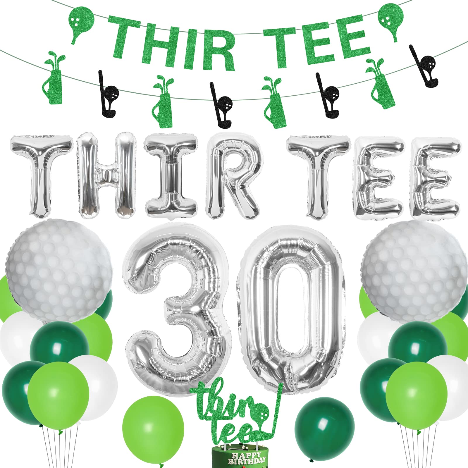 kreat4joy Golf 30th Birthday Decorations, 30th Birthday Decorations for Men, Thir-Tee Birthday Banner Cake Topper Glitter, Golf Ball Foil Balloons for 30th Golf Sports Theme Birthday Party Decorations