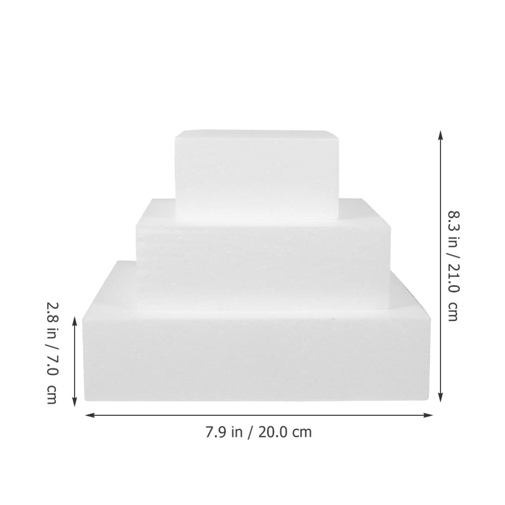 Kichvoe 3pcs Foam Cake Model Craft Foam Block Cake Practice Cake Tier Polystyrene Cake Cupcake Holders Cupcakes Party Accessories Paper Cup To Rotate White Self Made