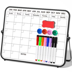 xpener dry erase calendar white board for wall, 14" x 11" magnetic double-sided whiteboard with stand for desktop, kids desk whiteboard monthly planner schedule board for home, office, school (black)