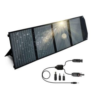 100w foldable solar panel with kickstand, portable solar panel charger, compatible with power station, with qc3.0, usb-c, dc outputs 18v for camping/rv/outdoor boat/phone/tablet (100w, black camo)