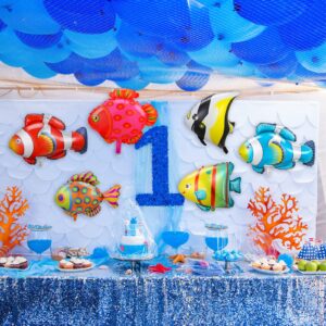 Karenhi 24 Pcs Large Fish Balloons Clownfish Foil Balloons Tropical Fish Party Decorations Inflatable Fish Ocean Animal Foil Balloons for Kids Birthday Under the Sea Themed Party Decorations
