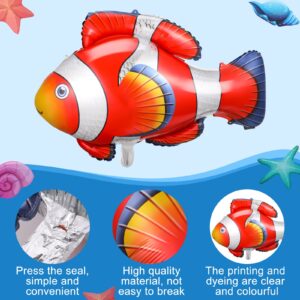 Karenhi 24 Pcs Large Fish Balloons Clownfish Foil Balloons Tropical Fish Party Decorations Inflatable Fish Ocean Animal Foil Balloons for Kids Birthday Under the Sea Themed Party Decorations