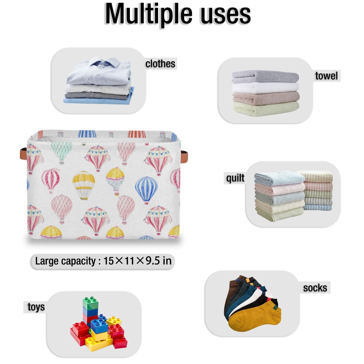 Fabric Storage Bins Hot Air Balloon Cute Small Shelf Basket With Handles Decorative Cubes Box Organizer Containers for Shelves Home Office Decor