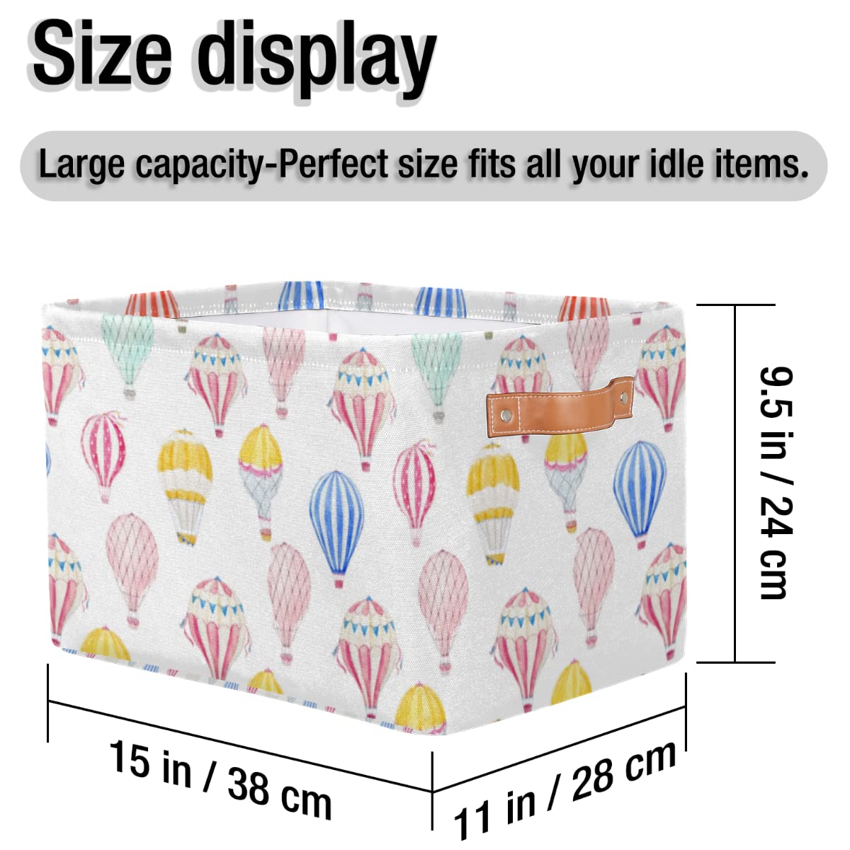 Fabric Storage Bins Hot Air Balloon Cute Small Shelf Basket With Handles Decorative Cubes Box Organizer Containers for Shelves Home Office Decor