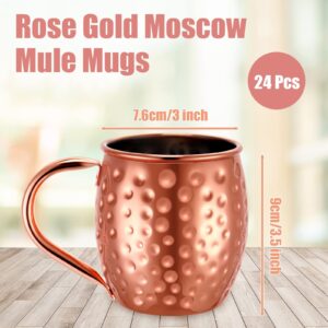 Didaey 24 Pcs Moscow Mule Mugs Set 12oz Rose Gold Stainless Steel Moscow Mule Cups Bulk Tarnish Resistant Copper Plated Mug Hammered Finish Cup Chilled Coffee Mule Mug for Cocktail Wedding Gift