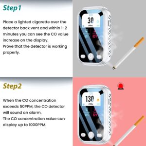 LSENLTY Upgraded Portable Carbon Monoxide Detectors, 120-Hour Standby Time, 3 in 1 CO Monitor(Temp, Humidity and CO Value), Alarm Function, Lanyard and Bracket Design, Easy to Use CO Detector