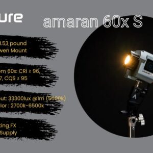 Aputure Amaran 60X S Bi Color LED Video Light 2700-6500K, Upgraded TLCI 97+ CRI 96+ SSI 87+, 9 Lighting Effects, APP Control, DC/AC Power Supply with Ginisfoto Cloth for Studio and Filming