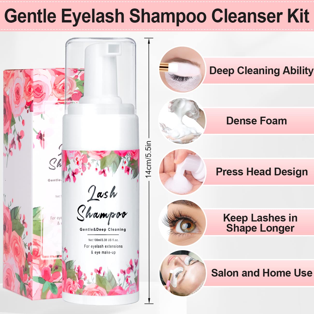 Guifizeiom Lash Shampoo for Lash Extensions, Eyelash Extension Cleanser Cleaning Kit Tech Supplies, USB Fan Nano Mister Makeup Remover Pad Wash Bottle Eyelash Aftercare Bag