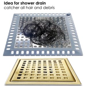 Seatery 2PCS Shower Drain Hair Catcher/Strainer/Cover/Filter/Trap, Bathroom Floor Drain, Stainless Steel and Silicone Drain Shield, Square