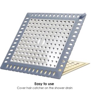 Seatery 2PCS Shower Drain Hair Catcher/Strainer/Cover/Filter/Trap, Bathroom Floor Drain, Stainless Steel and Silicone Drain Shield, Square