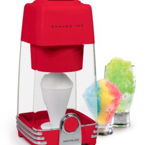 Nostalgia Retro Electric Table-Top Snow Cone Maker, Vintage Shaved Ice Machine Includes 1 Reusable Plastic Cup and Ice Mold, Red