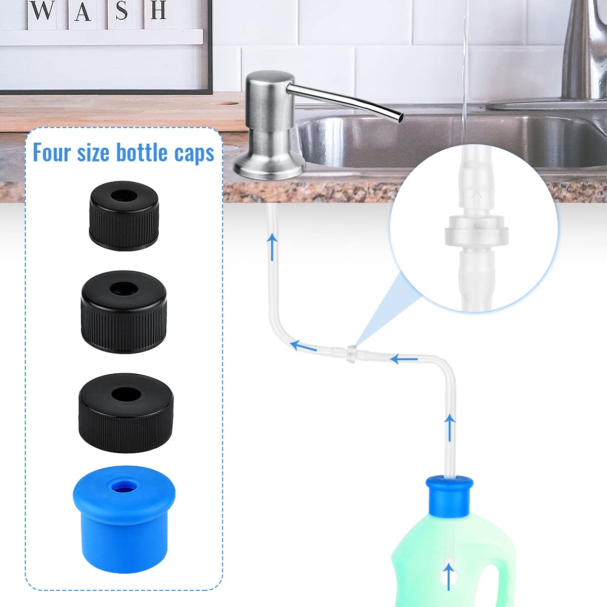 1 Pcs Dish Soap Dispenser for Kitchen Sink, Built in Soap Dispenser Countertop Pump Head with 49 in Extension Tube fit Kitchen Bathroom