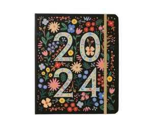 rifle paper co. 2024 flores 17-month covered planner - aug 2023-dec. 2024, weekly and monthly pages, includes inspirational quotes, sticker sheets, and illustrated endpapers