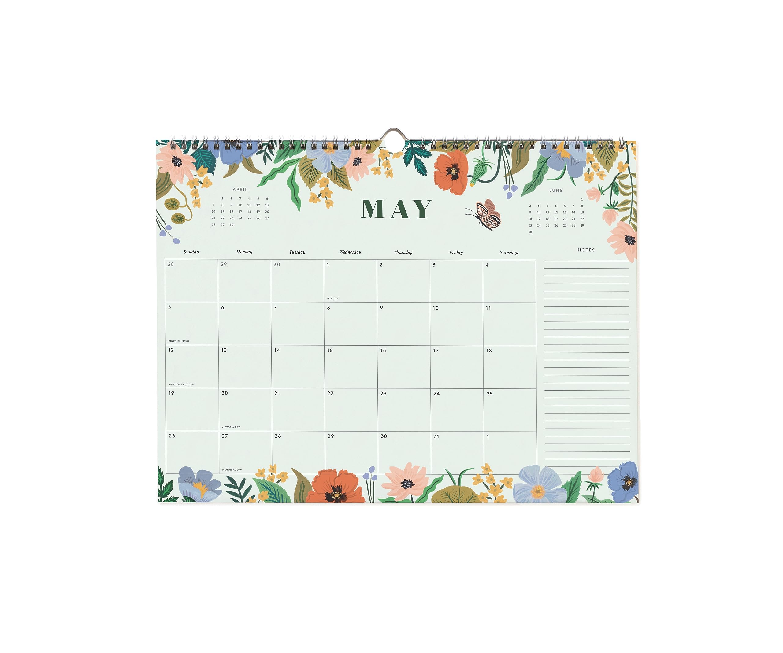 RIFLE PAPER CO. 2024 Appointment Calendar | 12 Month Dated Calendar, Space for Daily Engagement and Monthly Notes, Double Spiral with Center Notch for Easy Hanging (12" L x 16" W), Blossom