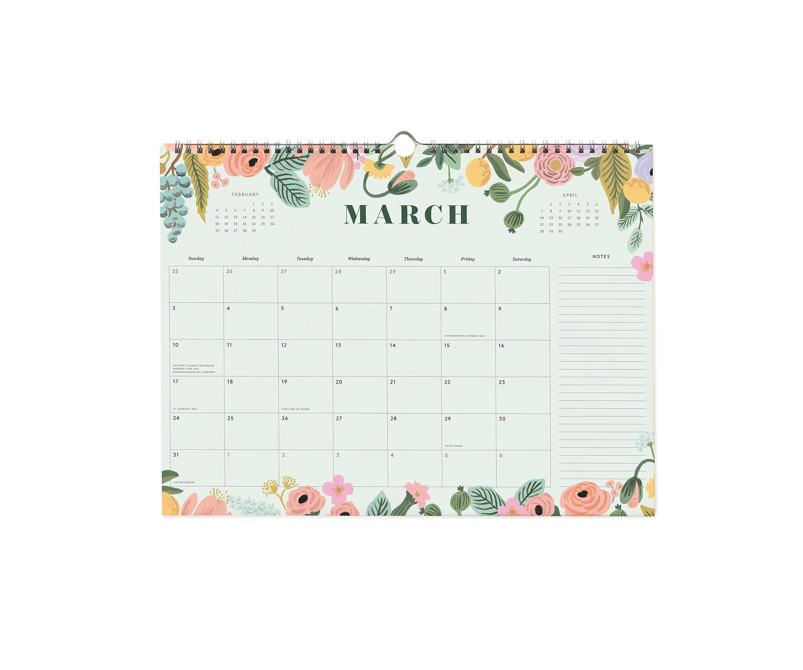 RIFLE PAPER CO. 2024 Appointment Calendar | 12 Month Dated Calendar, Space for Daily Engagement and Monthly Notes, Double Spiral with Center Notch for Easy Hanging (12" L x 16" W), Blossom