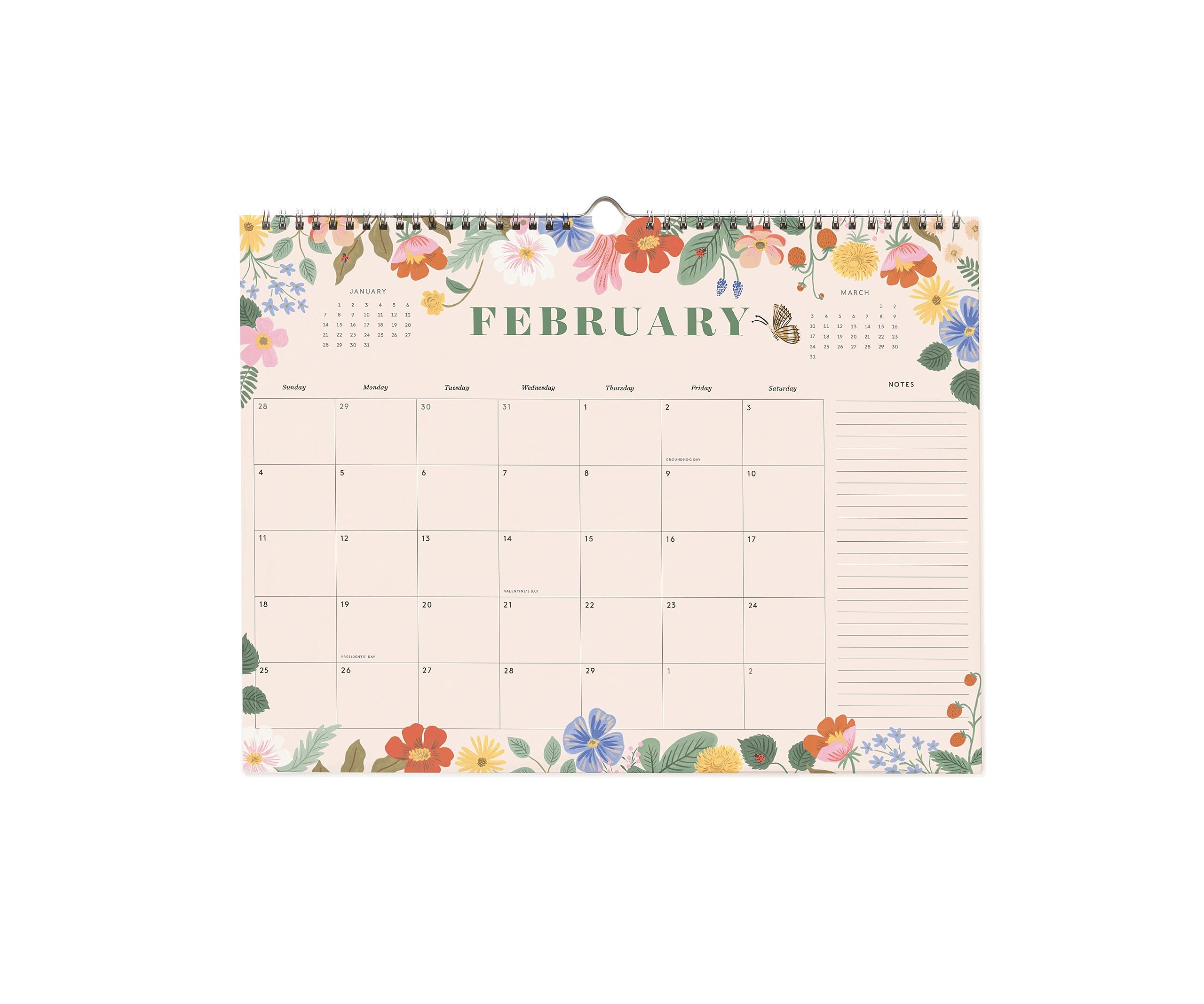 RIFLE PAPER CO. 2024 Appointment Calendar | 12 Month Dated Calendar, Space for Daily Engagement and Monthly Notes, Double Spiral with Center Notch for Easy Hanging (12" L x 16" W), Blossom