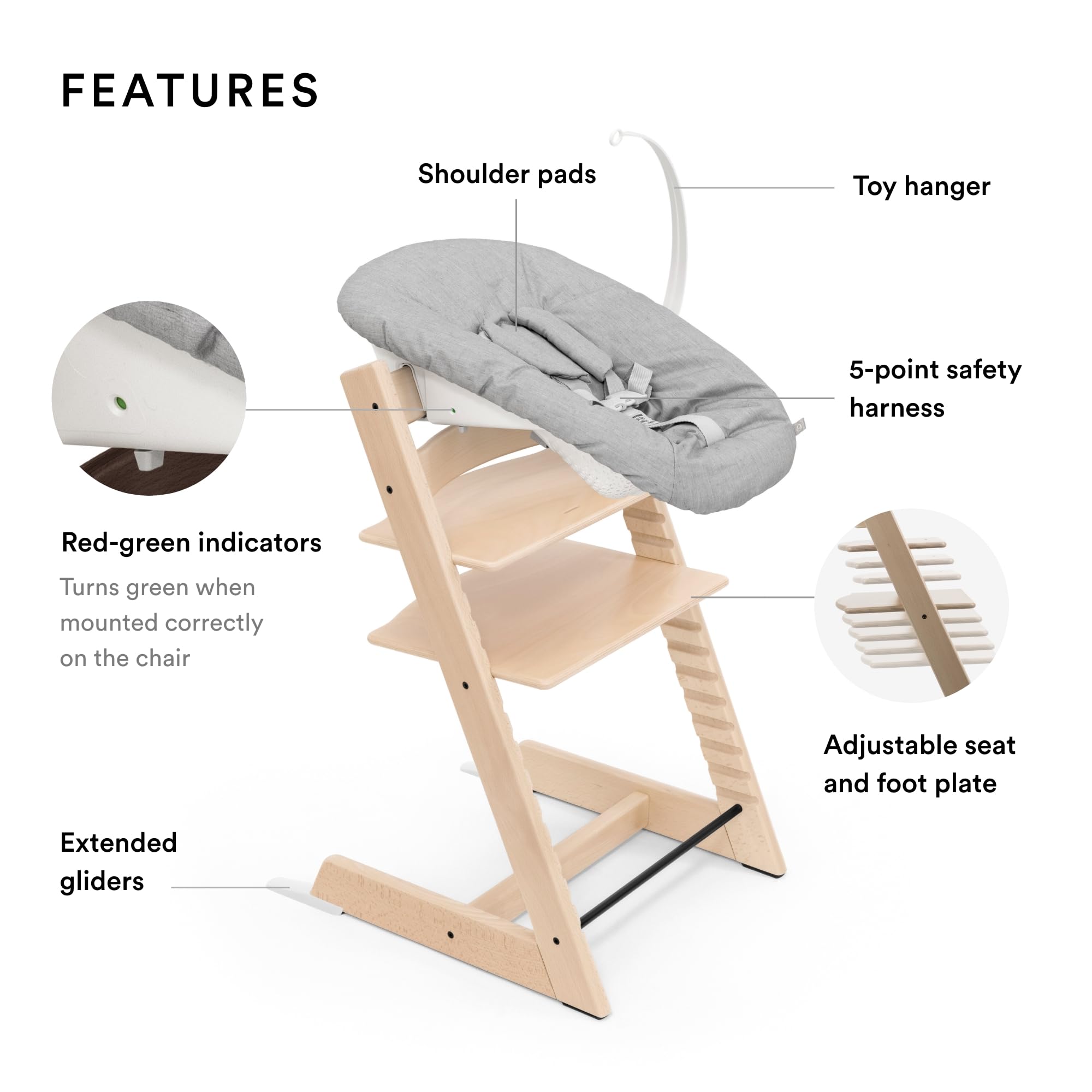 Tripp Trapp Chair from Stokke (Natural) + Tripp Trapp Newborn Set (Grey) - Cozy, Safe & Simple to Use - for Newborns Up to 20 lbs