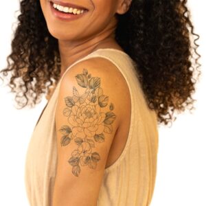 inkbox temporary tattoos, extra-large semi-permanent tattoo, one premium easy, long lasting, water-resistant temp tattoo with for now ink - lasts 1-2 weeks, flower tattoo 5.5x9 in, moody bloom