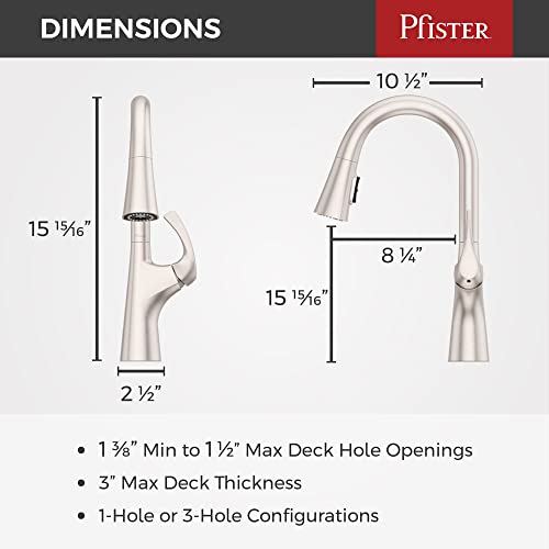 Pfister Talega Kitchen Faucet with Pull Down Sprayer, Single Handle, High Arc, Spot Defense Stainless Steel Finish, F5297TEGS