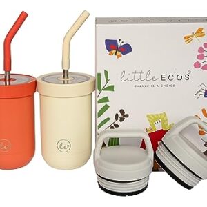 LITTLE ECOS Toddler straw cups spill proof | Set of 2 Stainless steel Baby straw sippy cups for toddlers 2+ 3+ year old | Insulated Kids cup tumblers | Best training cups for toddlers 1-3