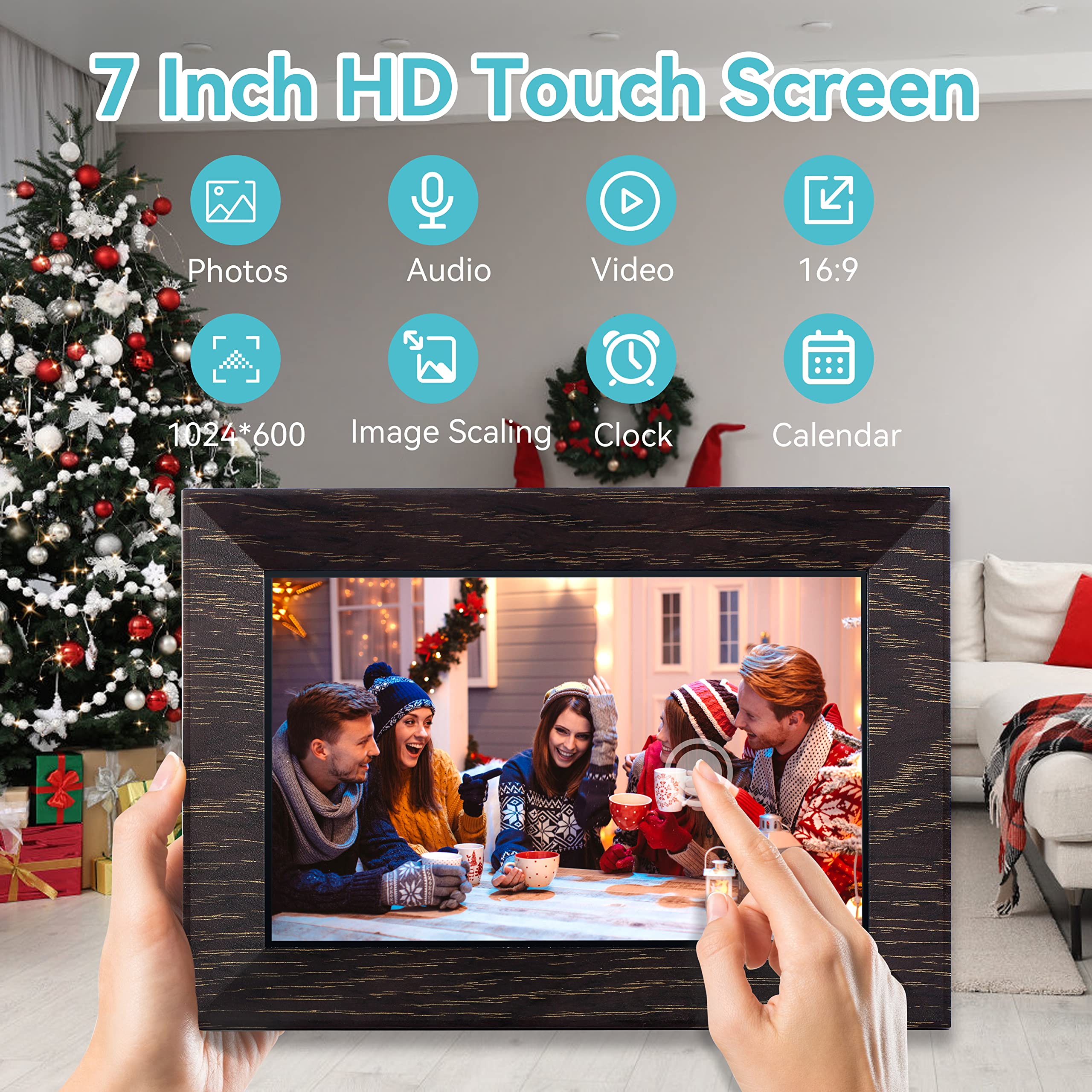 7 Inch Digital Picture Frame WiFi Digital Photo Frame, IPS HD Touch Screen Smart Photo Frame, 32GB Storage, Auto-Rotate, Easy Setup, Share Photos/Videos via Frameo App from Anywhere